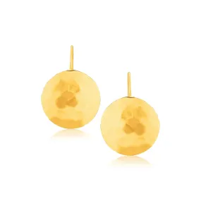 14k Yellow Gold Hammered Texture Disc Drop Earrings Medium-rx14306