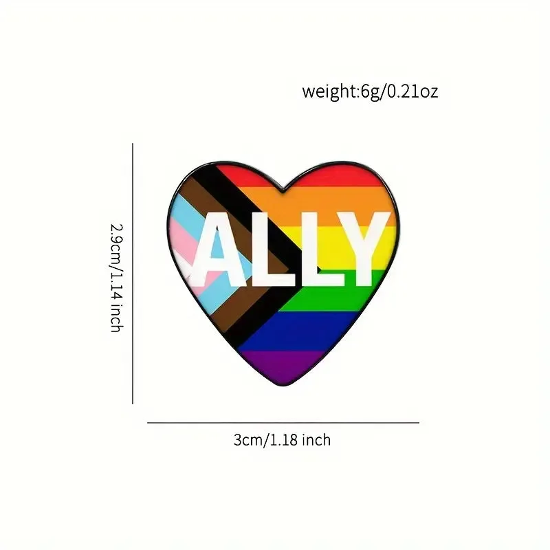 Ally Heart Shaped Progressive Pride Flag Enamel Pin (E025)