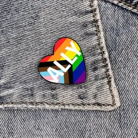 Ally Heart Shaped Progressive Pride Flag Enamel Pin (E025)