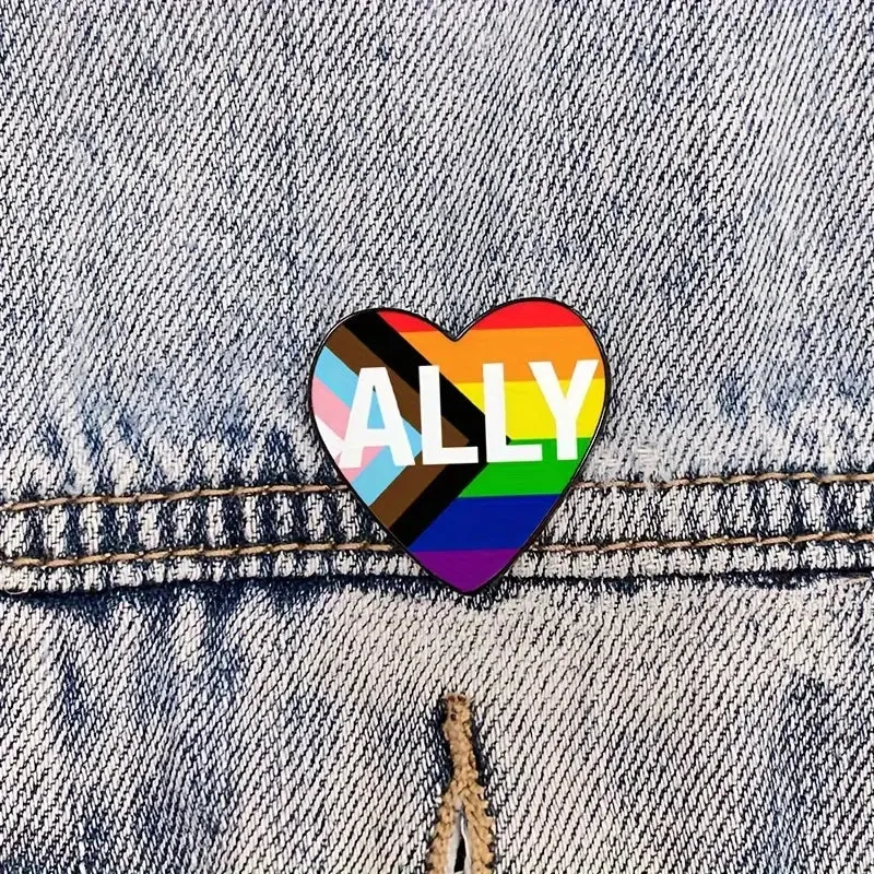 Ally Heart Shaped Progressive Pride Flag Enamel Pin (E025)