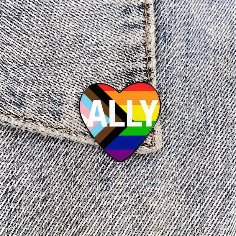 Ally Heart Shaped Progressive Pride Flag Enamel Pin (E025)