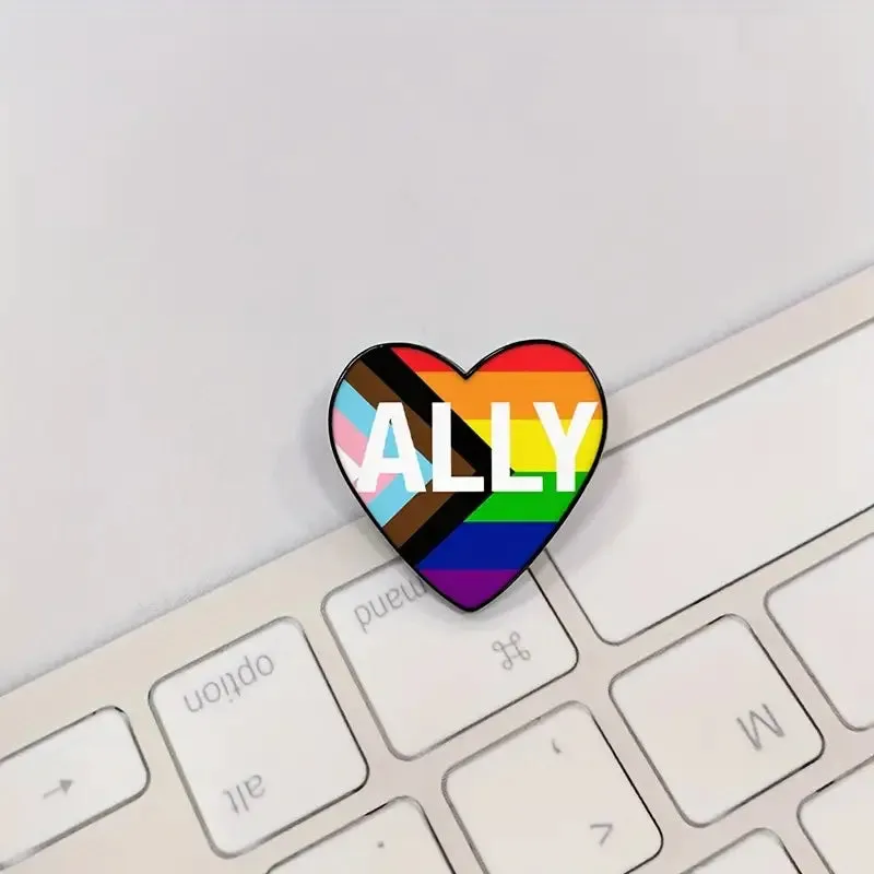 Ally Heart Shaped Progressive Pride Flag Enamel Pin (E025)