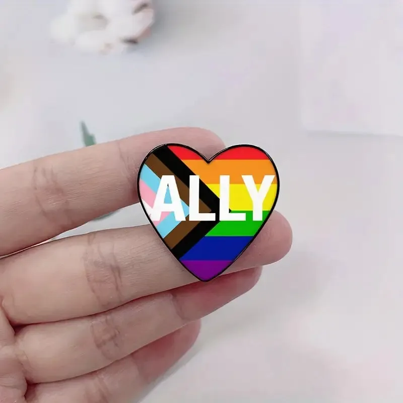 Ally Heart Shaped Progressive Pride Flag Enamel Pin (E025)