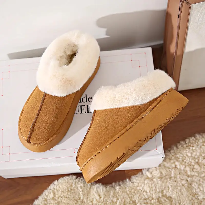 Ashore Shop Women Slippers Micro Suede Fuzzy Shearling Lining Ankle Moccasin Bootie