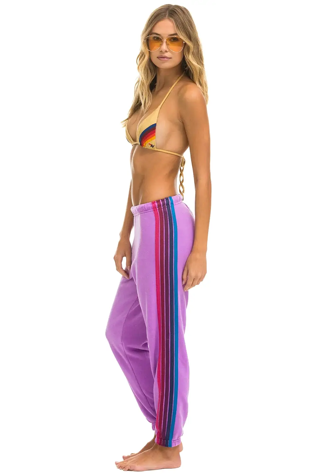 Aviator Nation 5 STRIPE SWEATPANTS - NEON PURPLE // PINK PURPLE