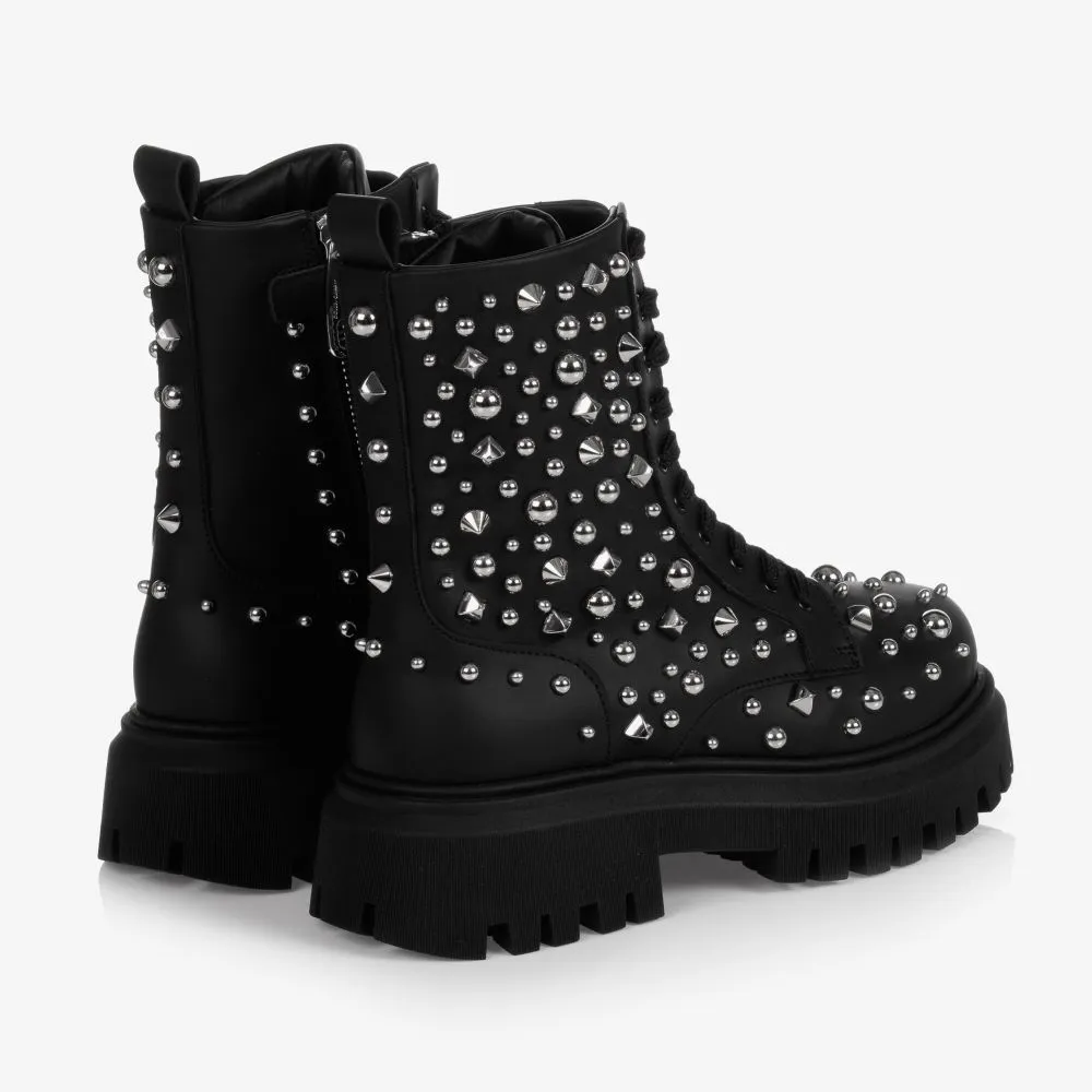 Black Leather Studded Boots