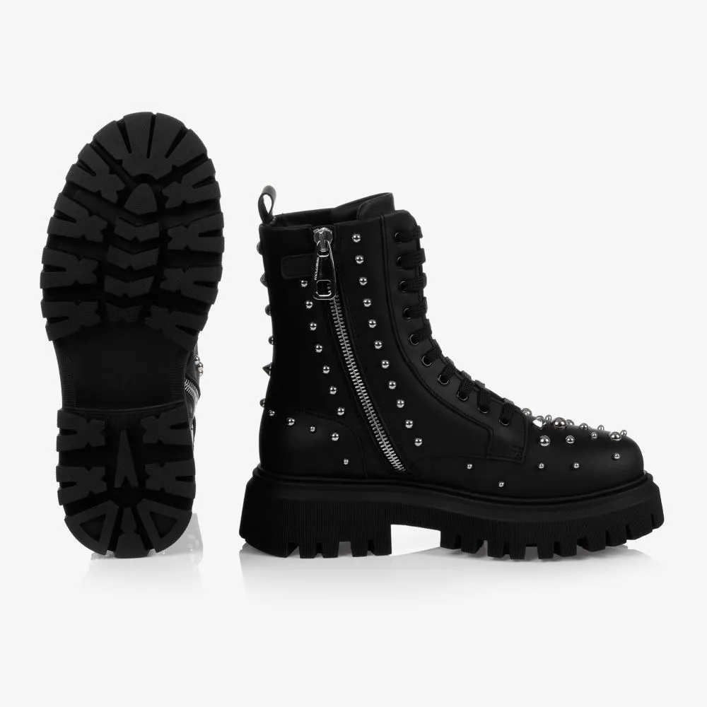 Black Leather Studded Boots