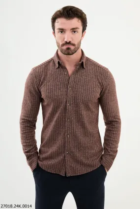 Brown Striped Textured Casual Shirt.