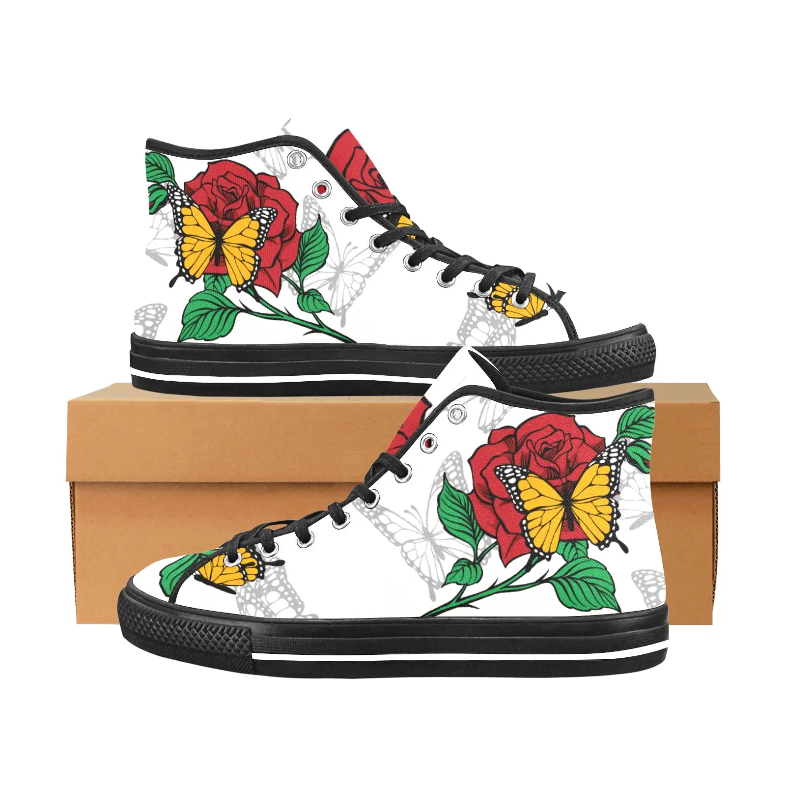 Butterfly Rose High Top Canvas Shoes