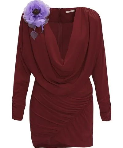 By Felizia Women's Pink / Purple Cowl-Neck Draped Jersey Mini Dress In Burgundy