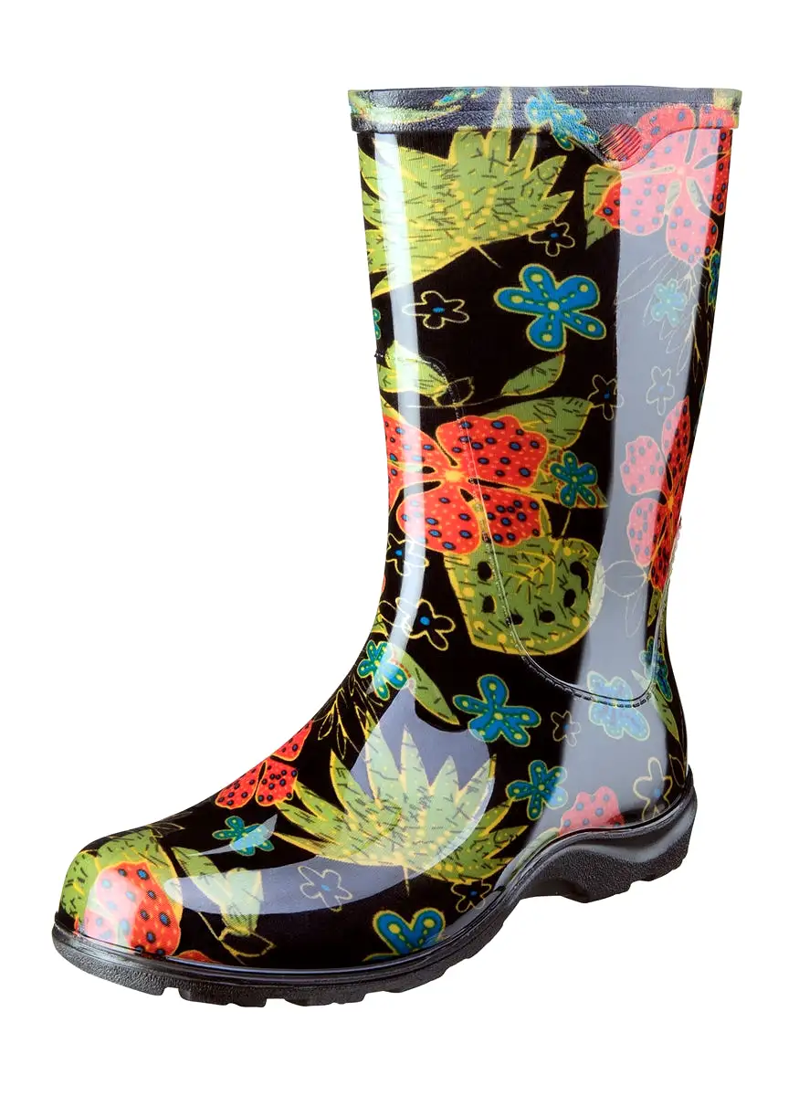 Clearance: Women's Printed Rain and Garden Midsummer Black Boots by Sloggers USA Made