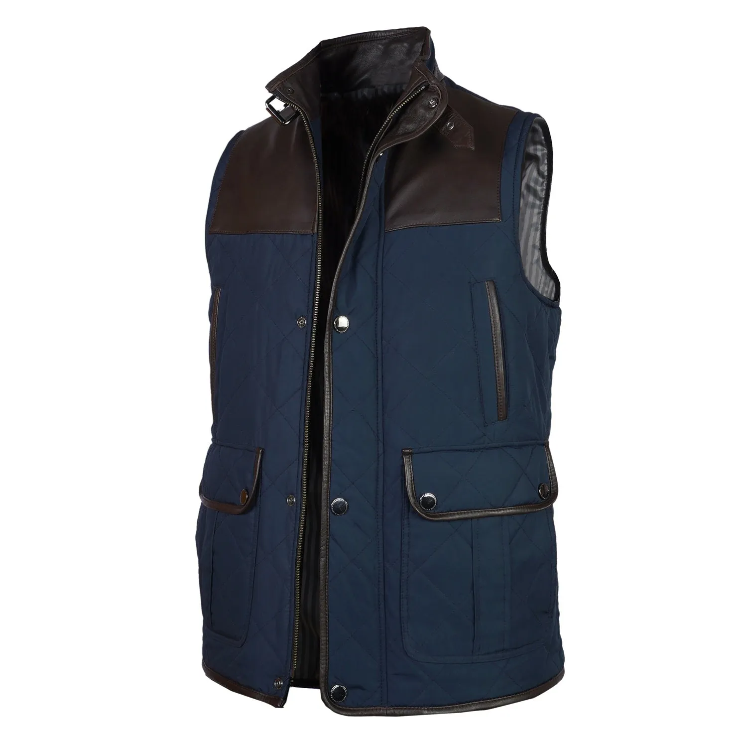 Contrasting Trims Block Blue Puffer Vests