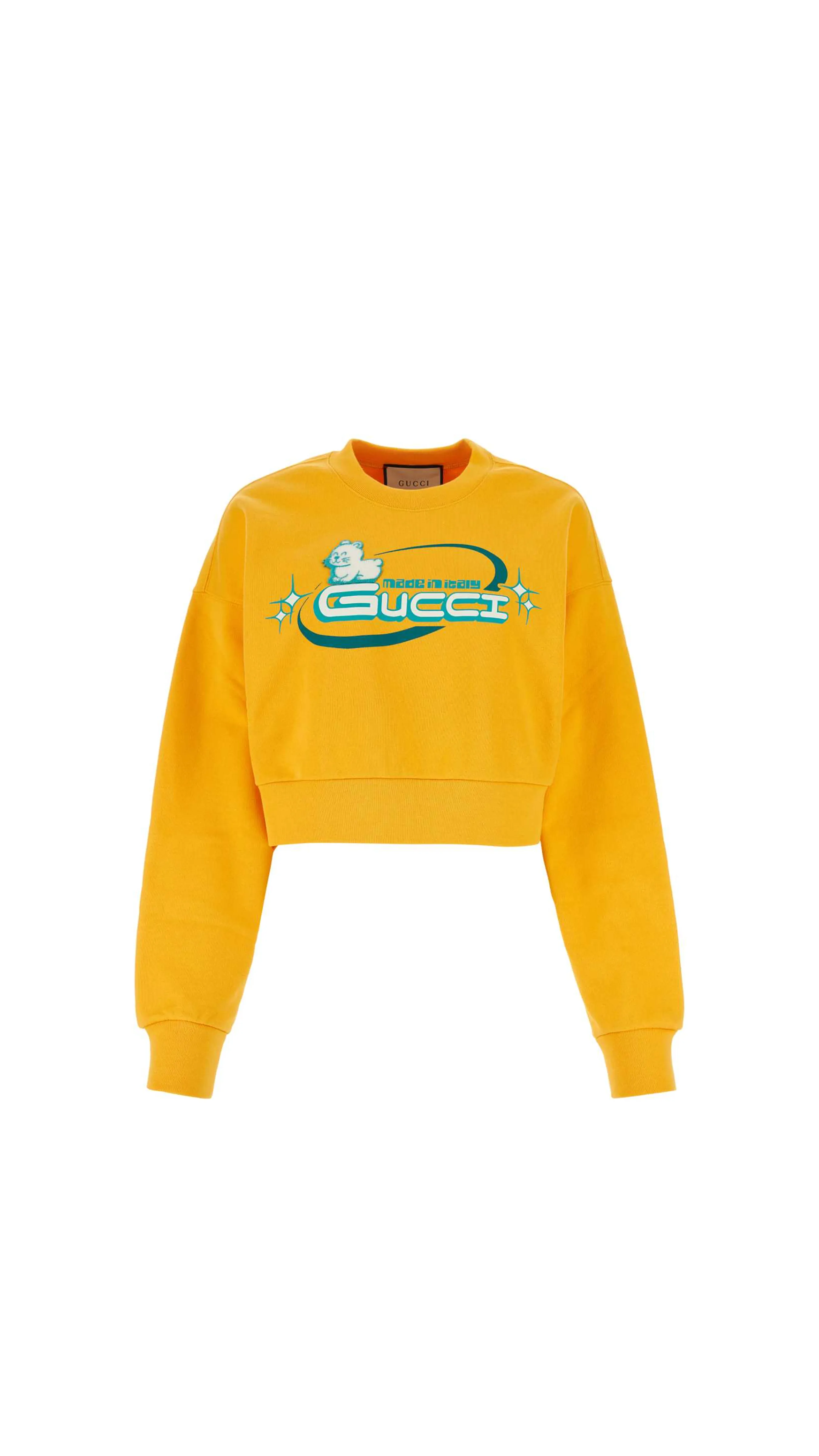 Cotton Jersey Sweatshirt With Print - Yellow