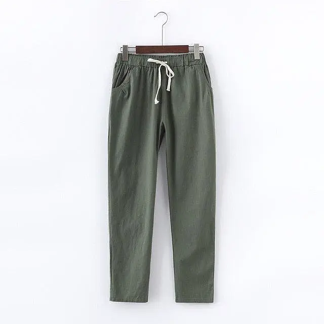 Cotton Linen Sweatpants Casual Harem Trousers