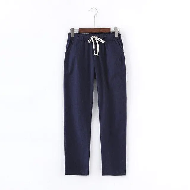 Cotton Linen Sweatpants Casual Harem Trousers