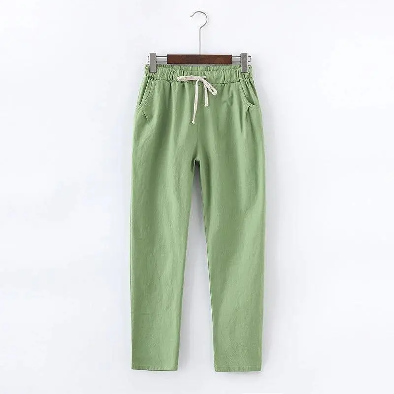 Cotton Linen Sweatpants Casual Harem Trousers