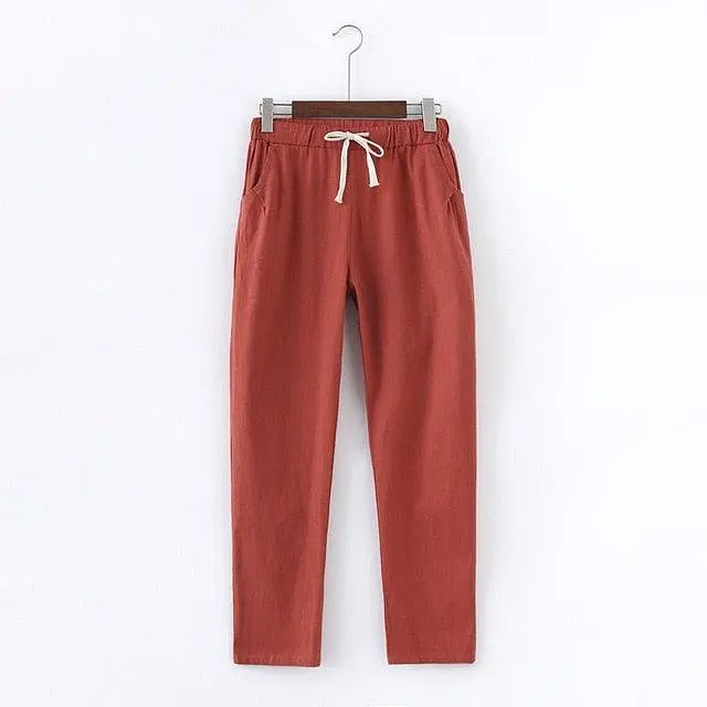 Cotton Linen Sweatpants Casual Harem Trousers