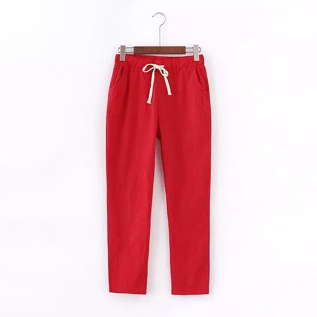 Cotton Linen Sweatpants Casual Harem Trousers