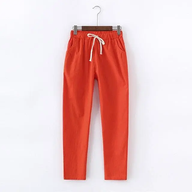 Cotton Linen Sweatpants Casual Harem Trousers