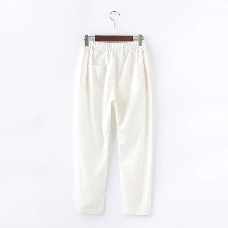 Cotton Linen Sweatpants Casual Harem Trousers