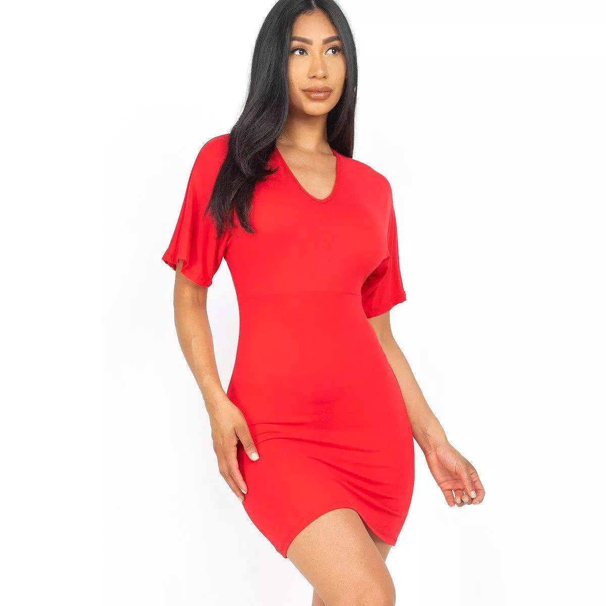 Dolman Sleeves Solid Mini Dress