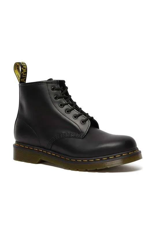 Dr. Martens leather biker boots 101 Yellow Stitch women's black color