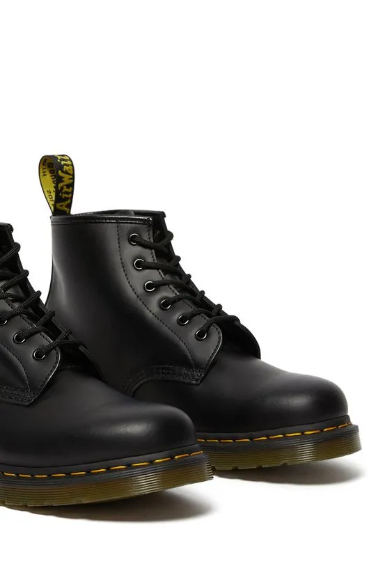 Dr. Martens leather biker boots 101 Yellow Stitch women's black color