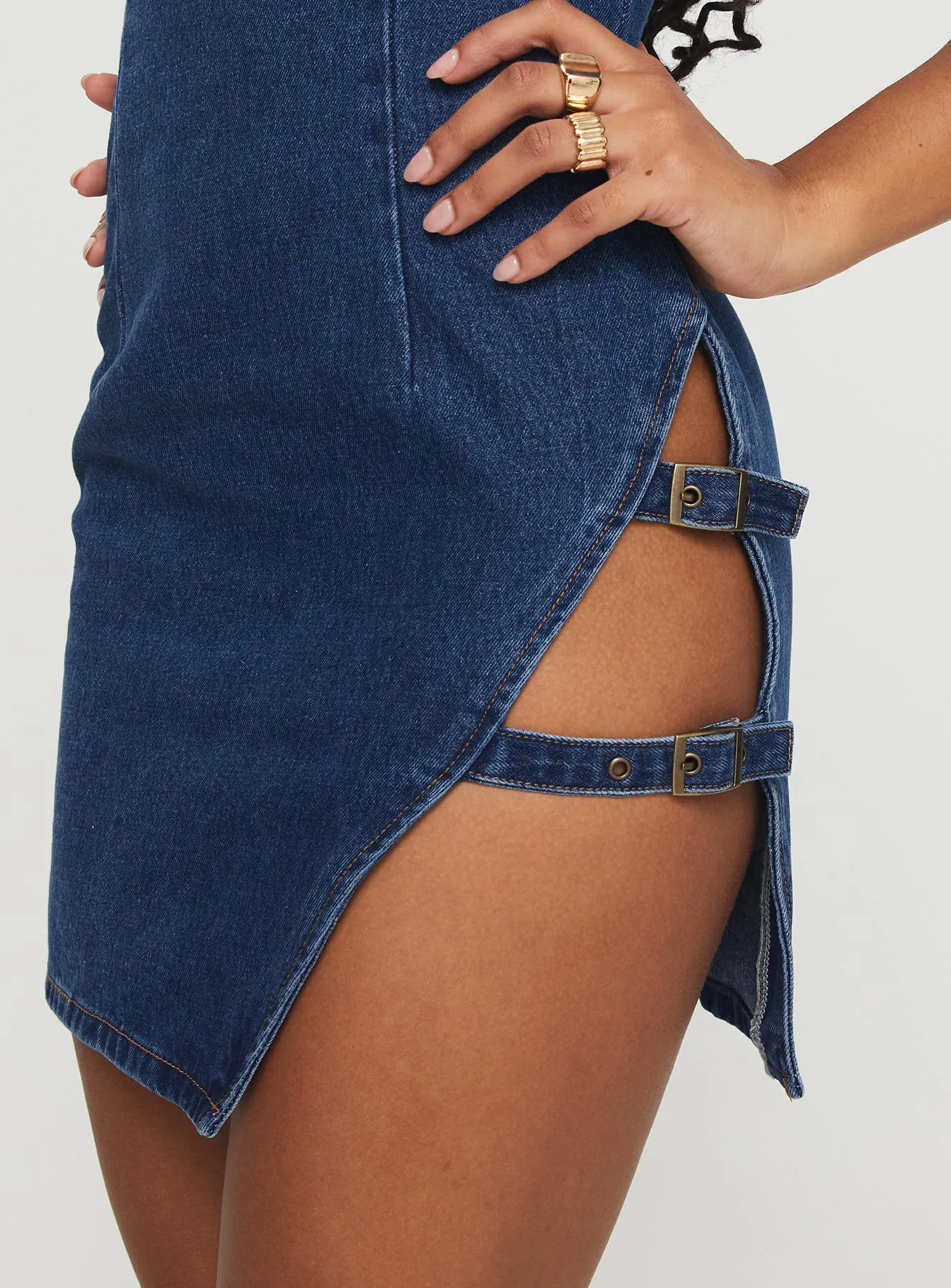 Eilein Sculpted Denim Mini Dress Dark Wash