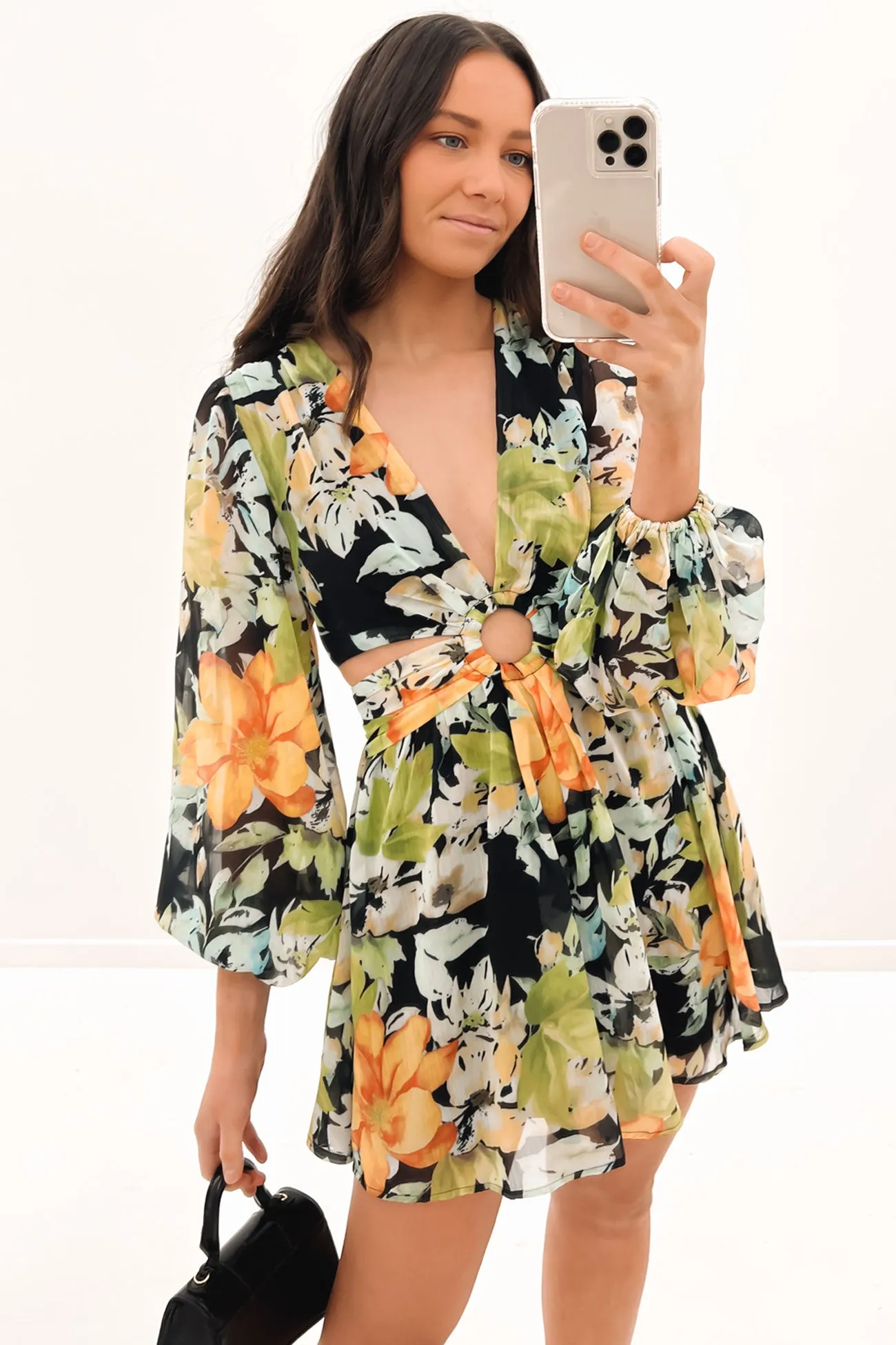 Ellis Mini Dress Black Floral