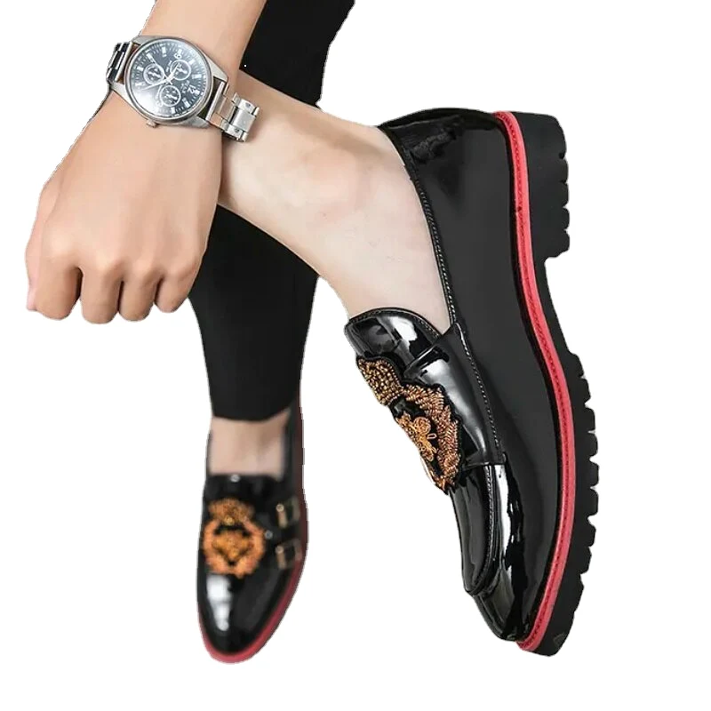 Embroidery Belt Buckle Decoration Slip-On Casual Shoes Low Heel Comfortable Classic Men Shoes