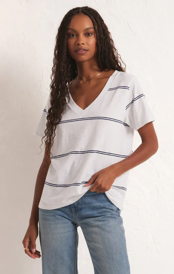 Girlfriend Twin Stripe V-Neck Top