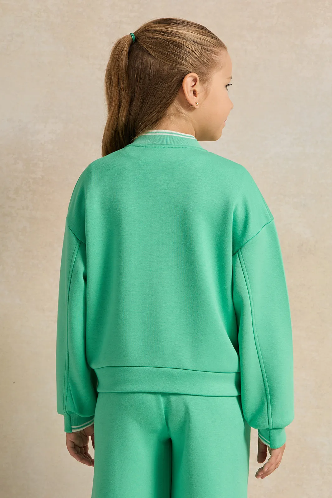 Girls Green Placement Print Sweatshirt