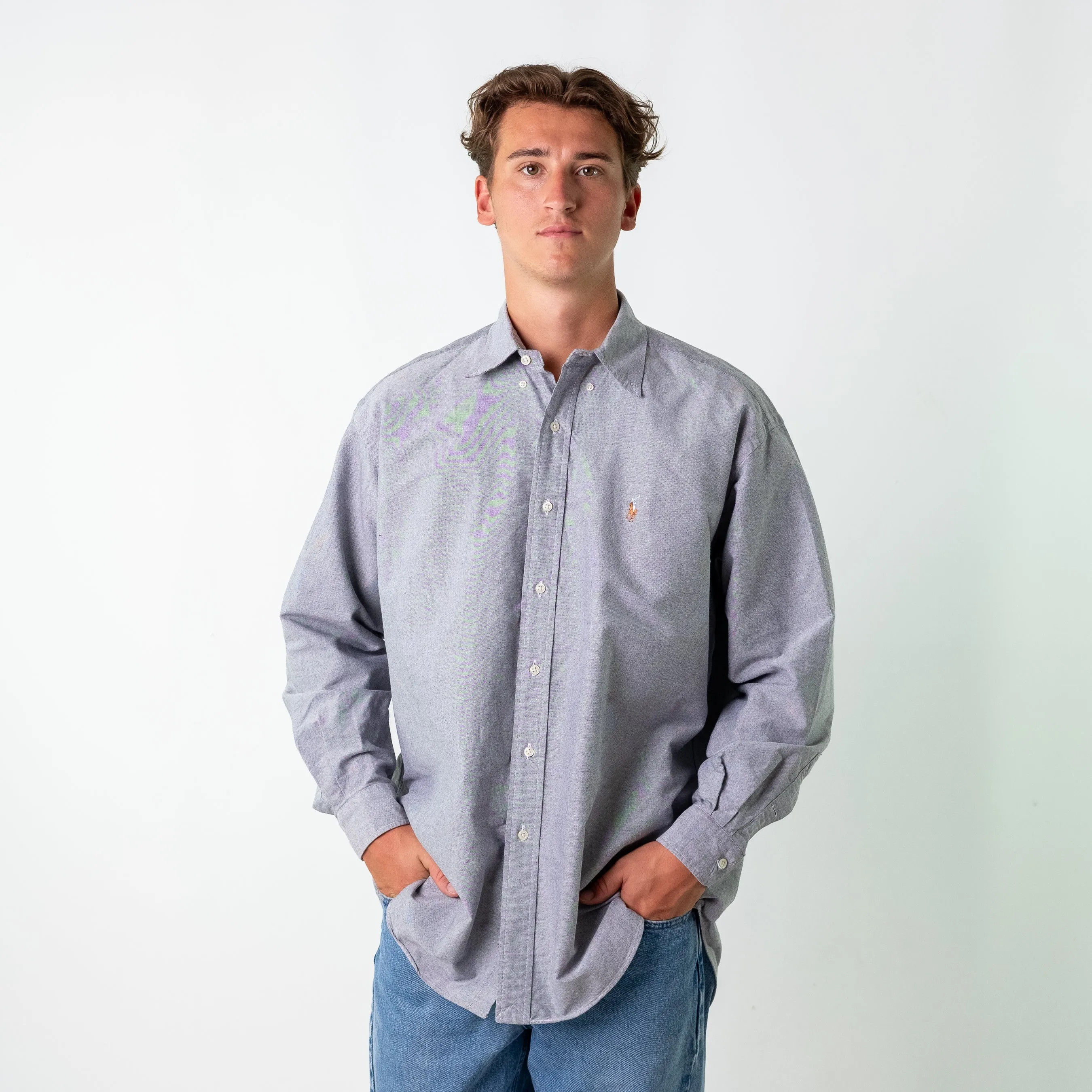 Grey 90s Polo Ralph Lauren Blake Longsleeve Casual Shirt (L)