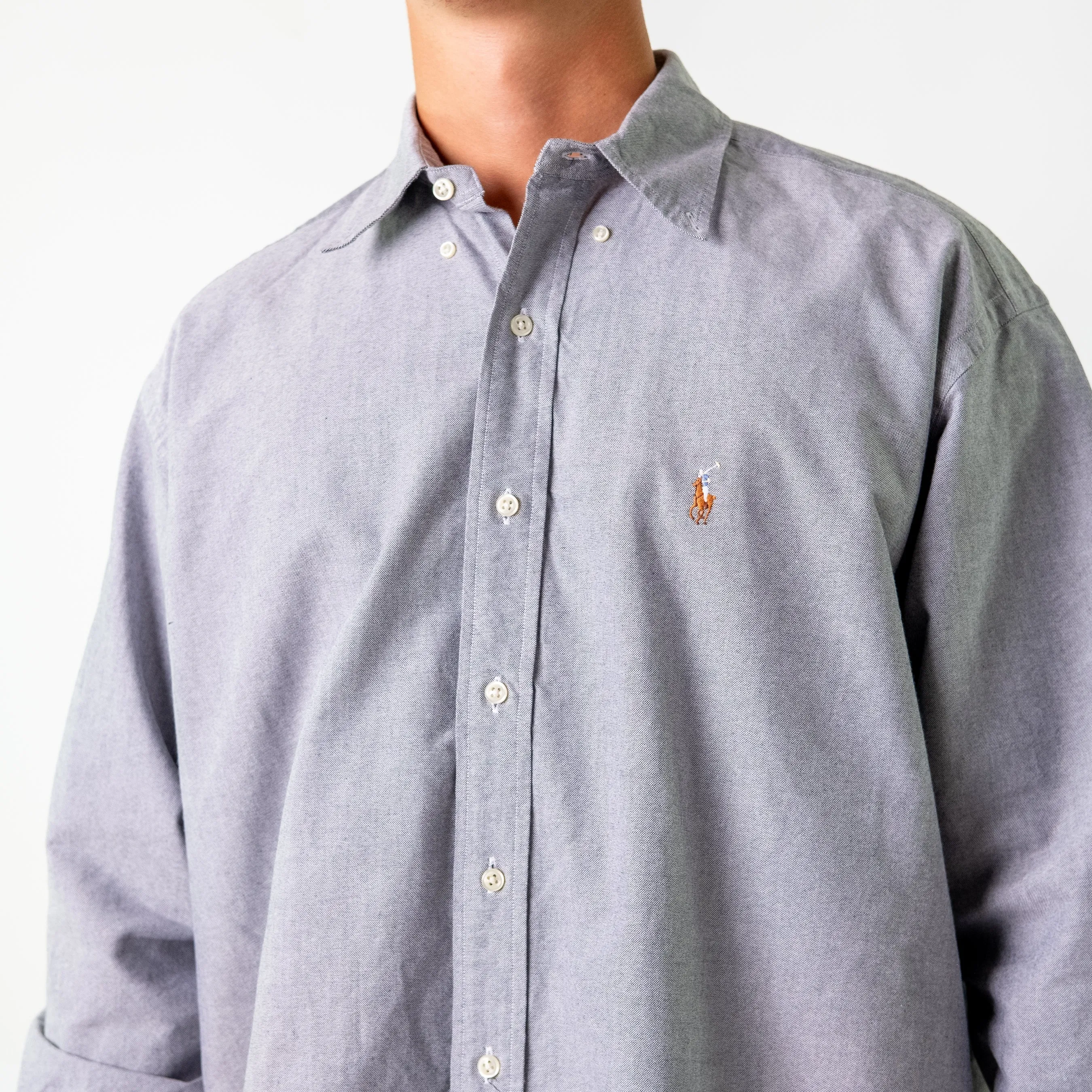 Grey 90s Polo Ralph Lauren Blake Longsleeve Casual Shirt (L)