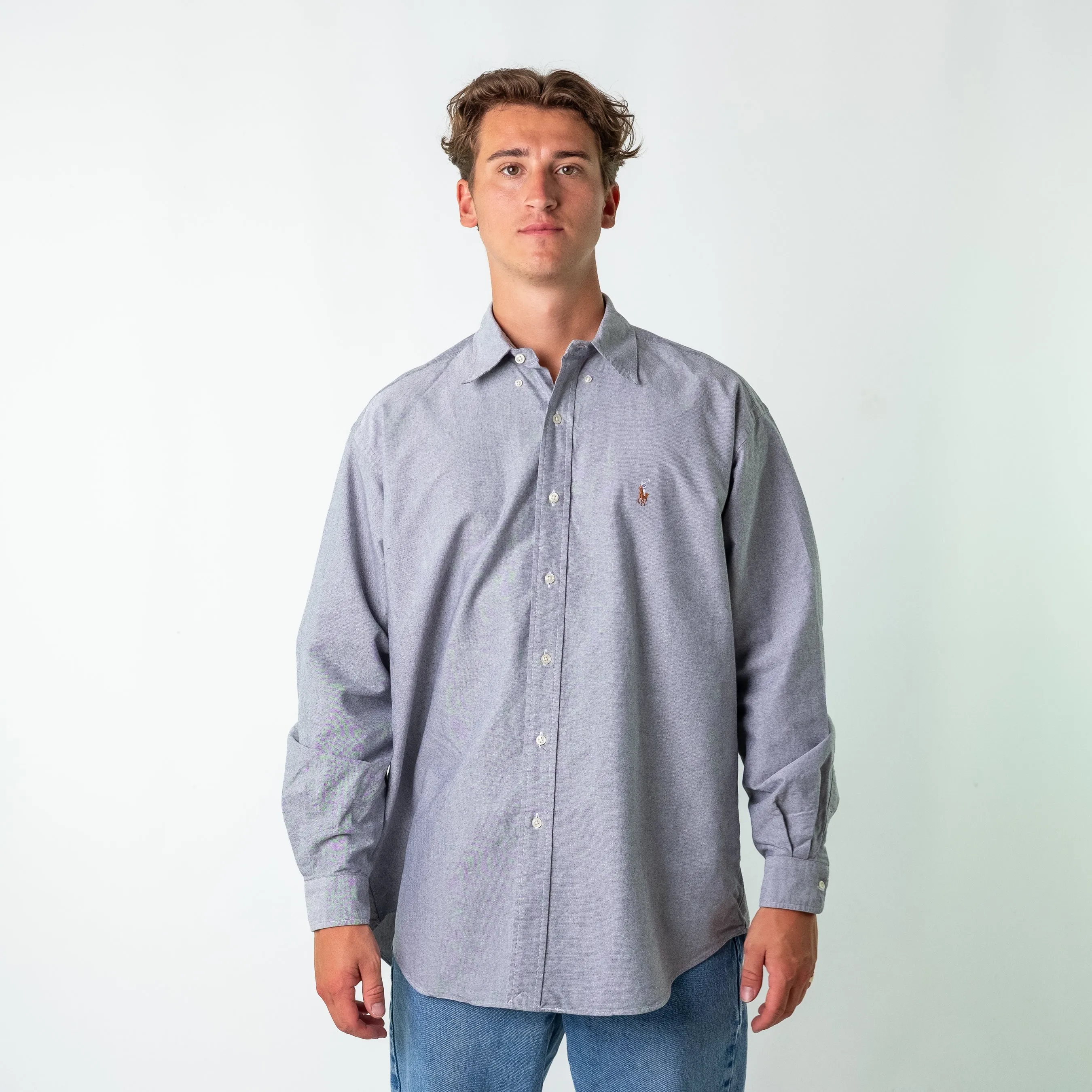 Grey 90s Polo Ralph Lauren Blake Longsleeve Casual Shirt (L)