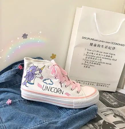 HARAJUKU CARTOON UNICORN PINK CANVAS SHOES BY81010