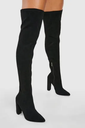 High Block Heel Pointed Toe Over The Knee Boots