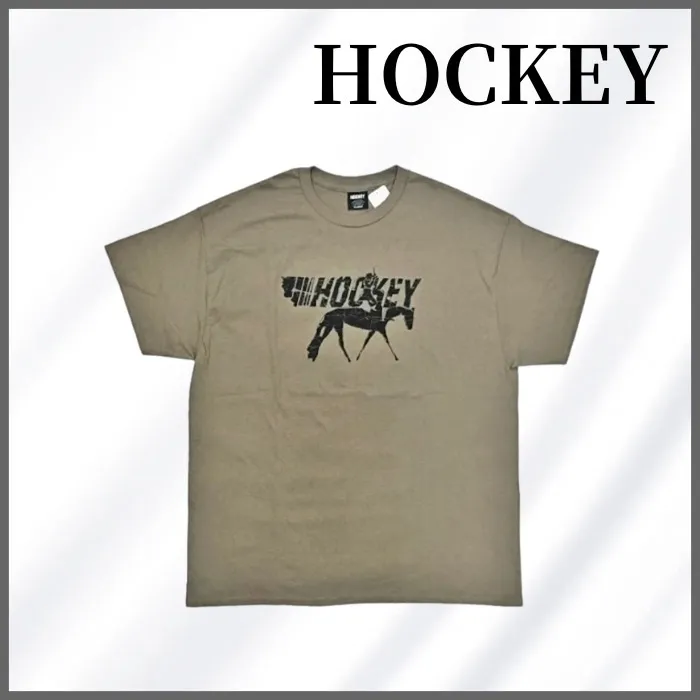 Hockey  |Crew Neck Unisex Street Style Plain Short Sleeves Khaki Logo