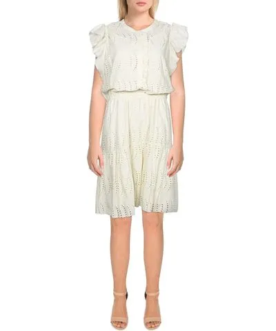 Joie Krystina Womens Eyelet Ruffle Mini Dress