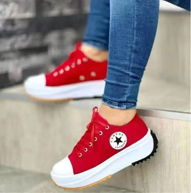 Libiyi round toe lace-up platform arch support canvas shoes