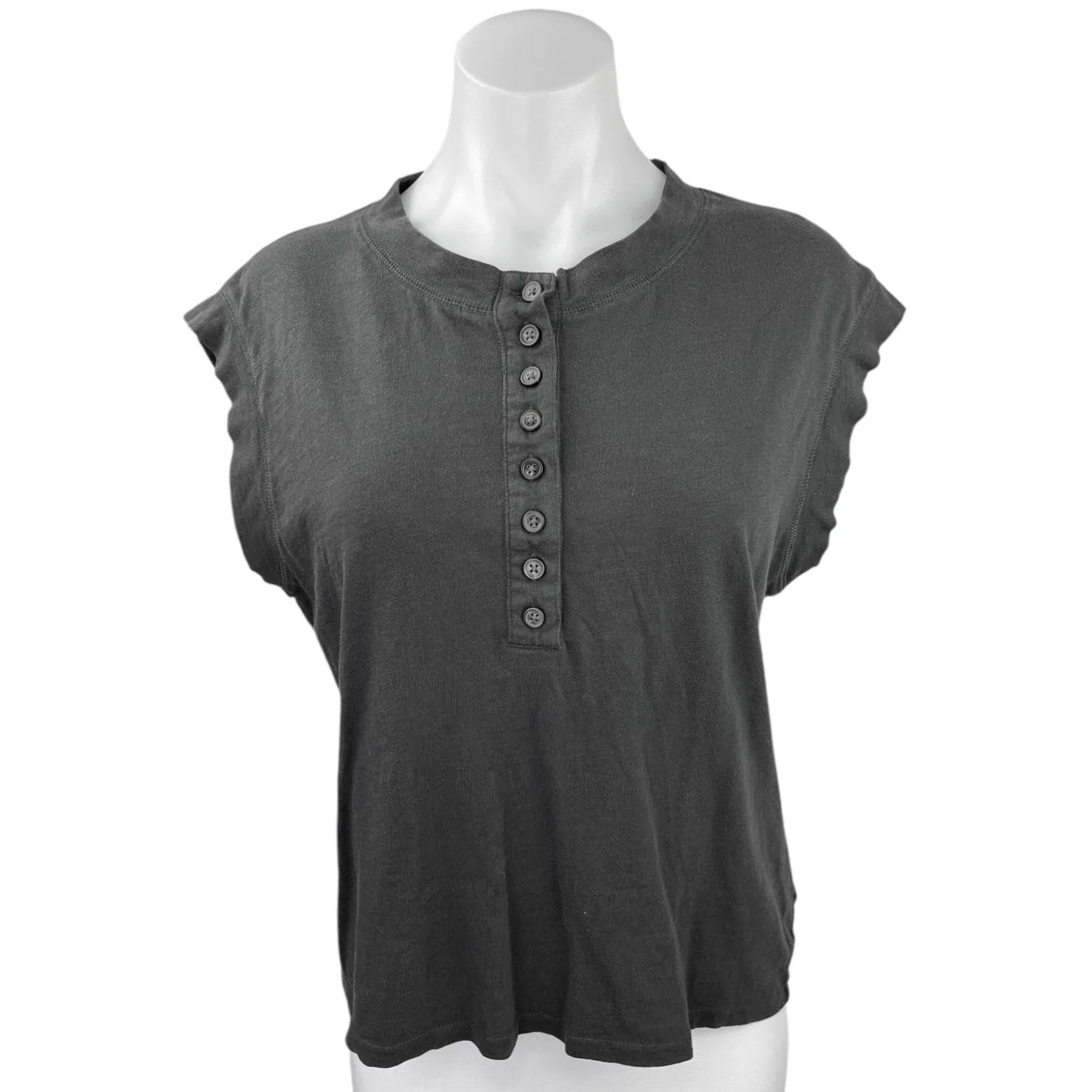 Madewell Black Button Front Henley Sleeveless Crew Neck Casual Top Size S