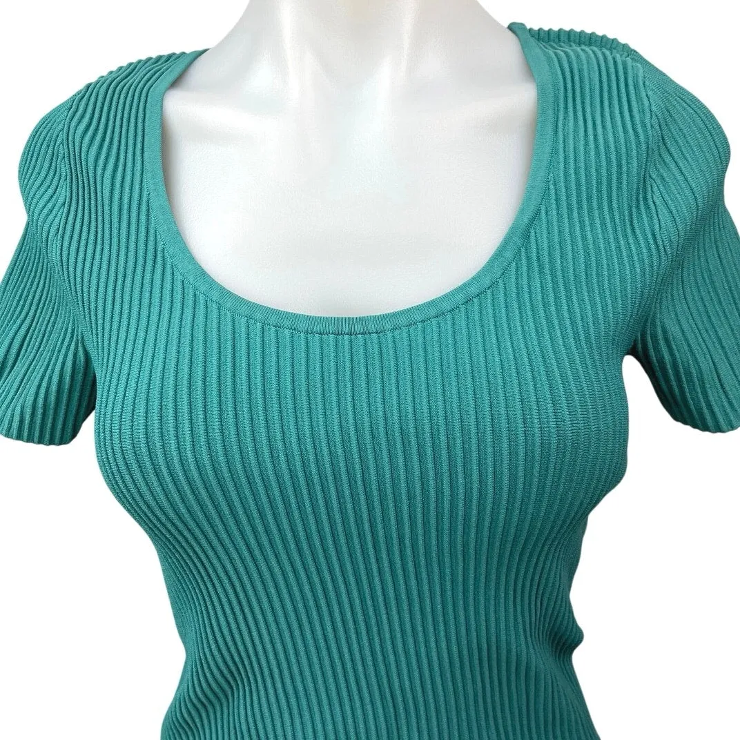 Madewell Women's Blue Ribbed Knit Scoop Neck Short Sleeve Basic Casual Top Sz L