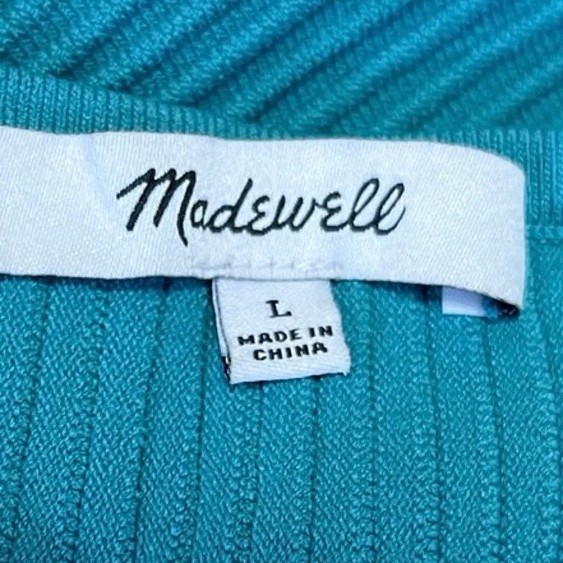 Madewell Women's Blue Ribbed Knit Scoop Neck Short Sleeve Basic Casual Top Sz L