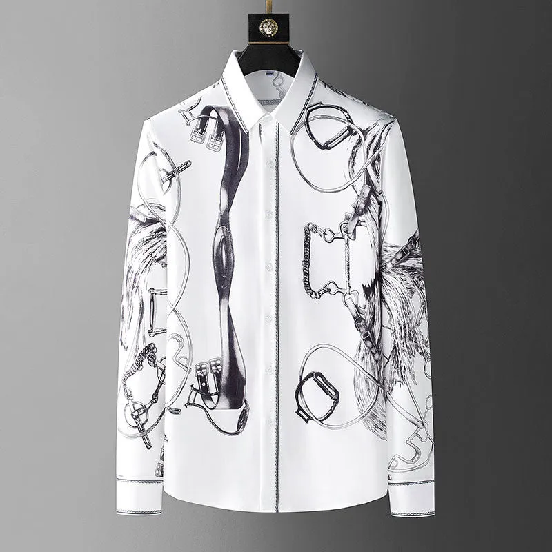 Men's Abstract Art Contrast Print Long Sleeve Streetwear Casual Shirt