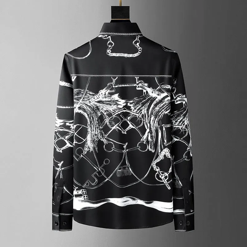 Men's Abstract Art Contrast Print Long Sleeve Streetwear Casual Shirt