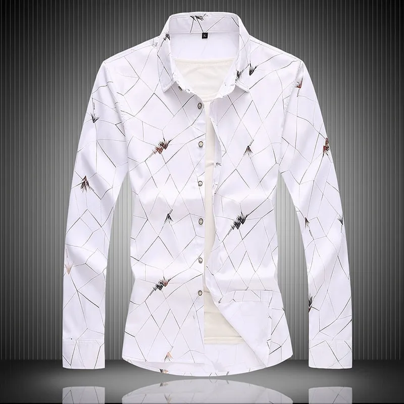 Men's Cotton Single Breasted Printed Pattern Long Sleeve Casual Shirt