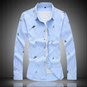 Men's Cotton Single Breasted Printed Pattern Long Sleeve Casual Shirt