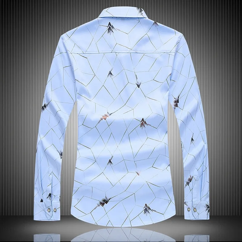 Men's Cotton Single Breasted Printed Pattern Long Sleeve Casual Shirt