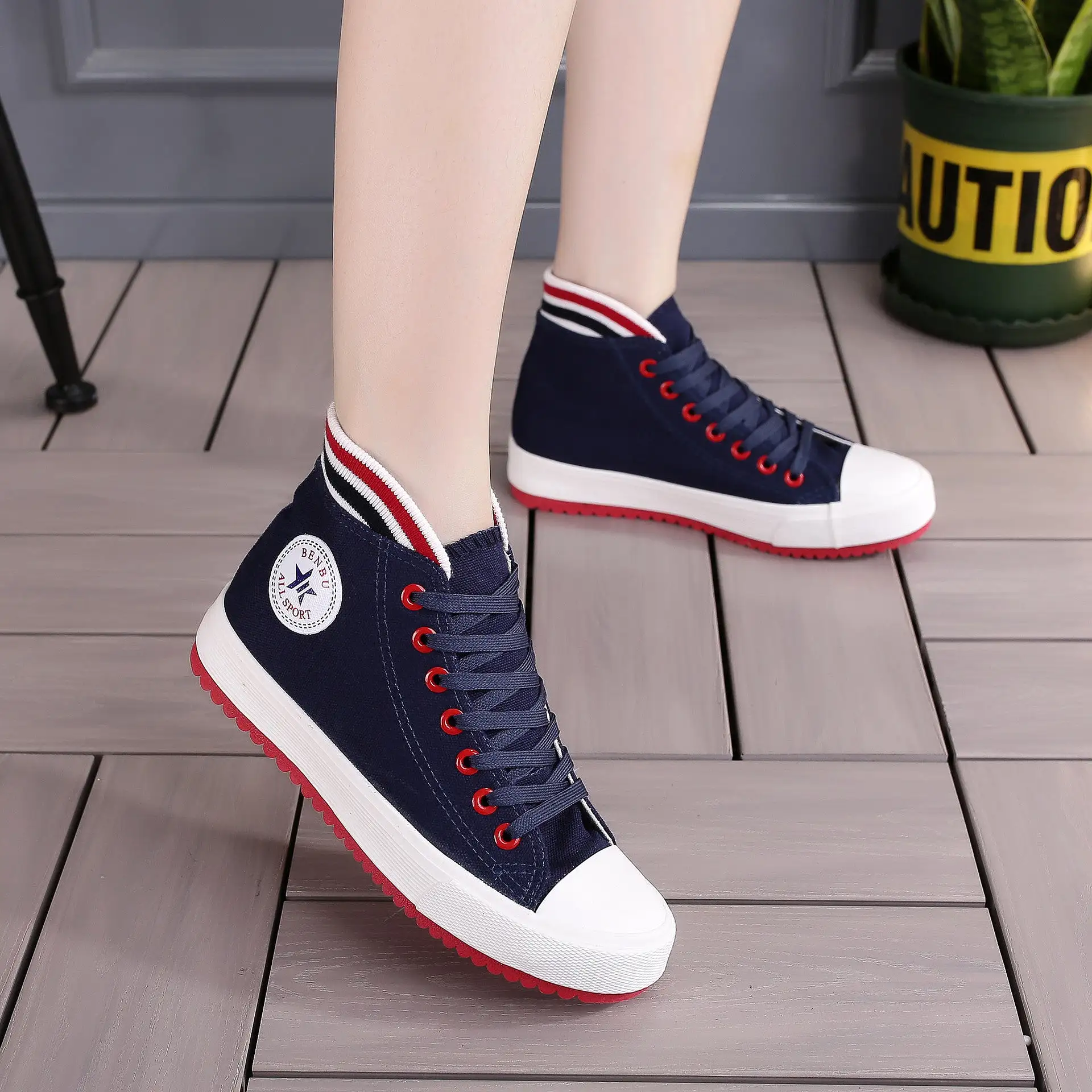 New Korean Style Color Striped High Top Canvas Shoes