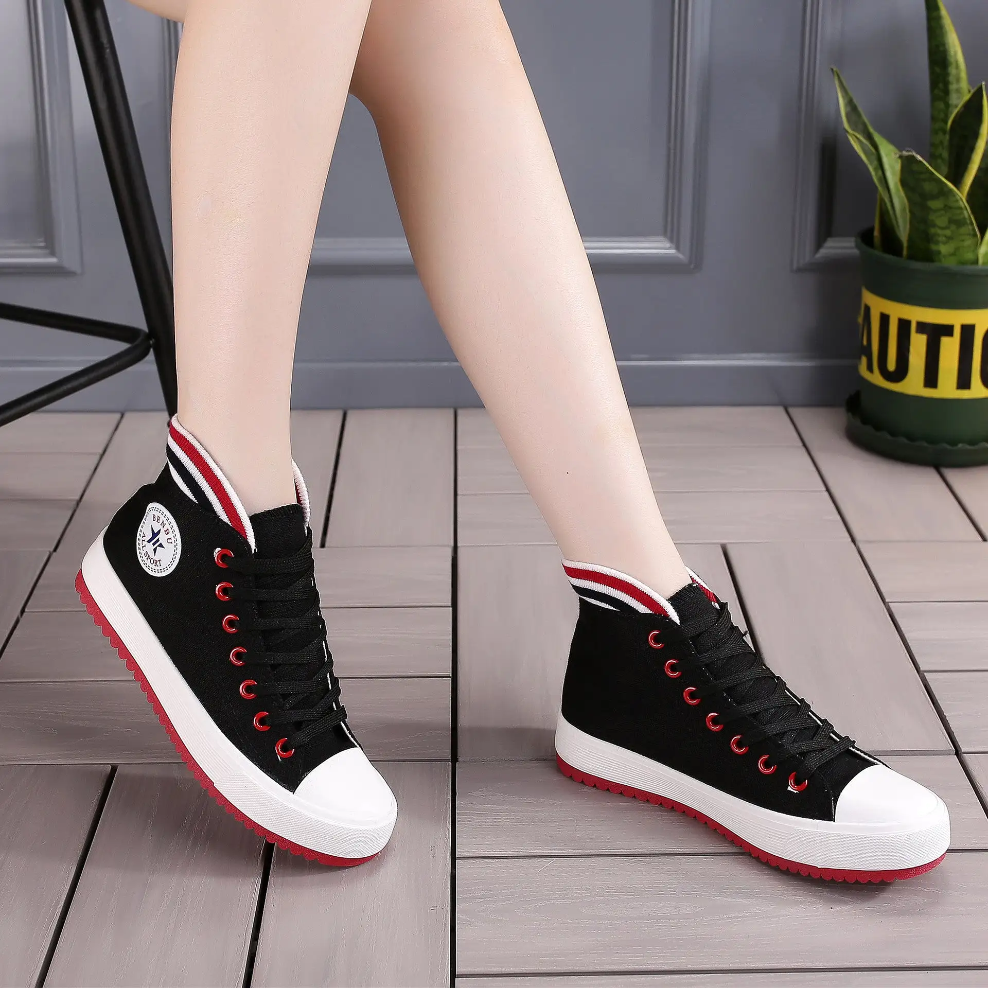 New Korean Style Color Striped High Top Canvas Shoes